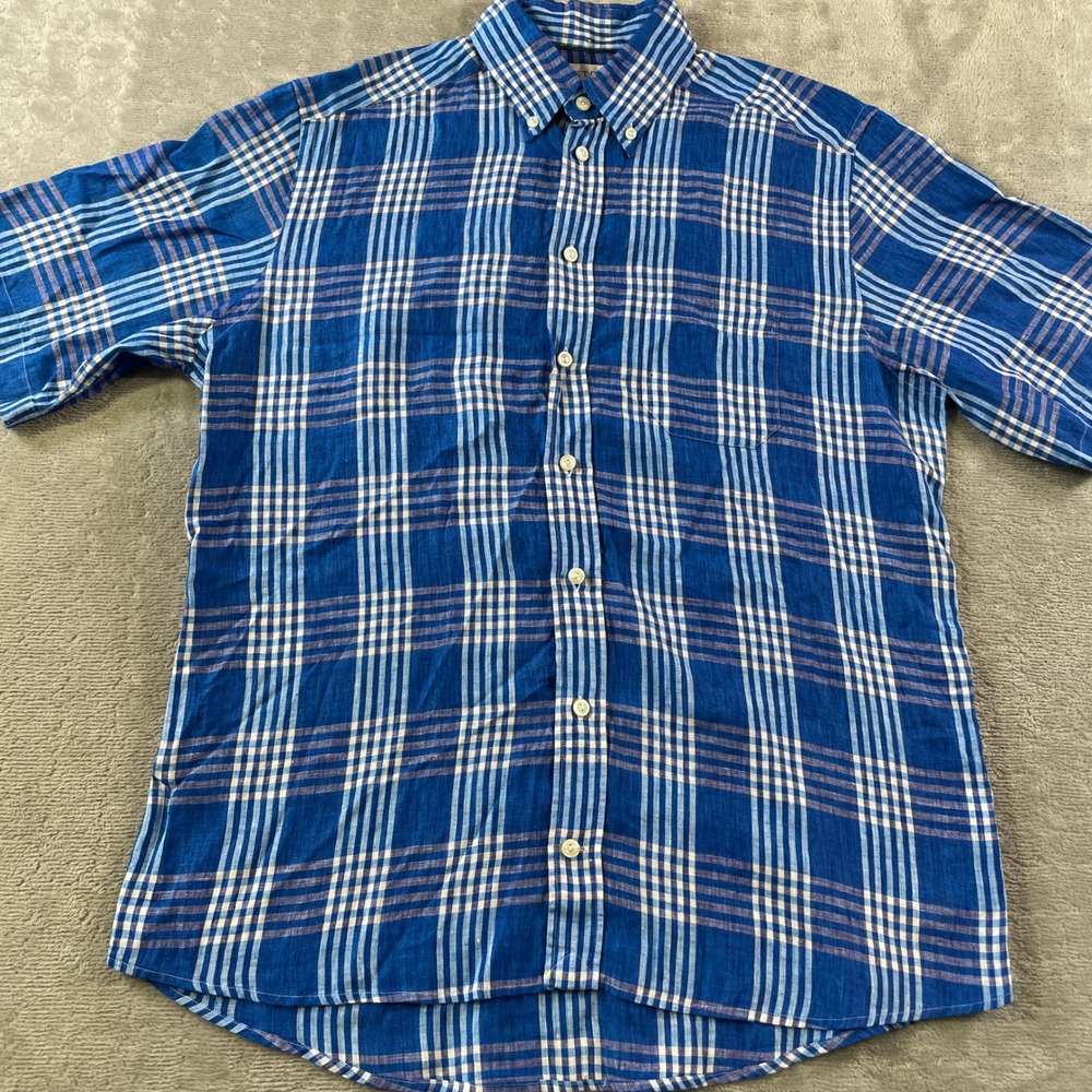 Eton Linen Shirt Contemporary Mens Medium 40 15 3/4 Blue Preppy Luxury Summer